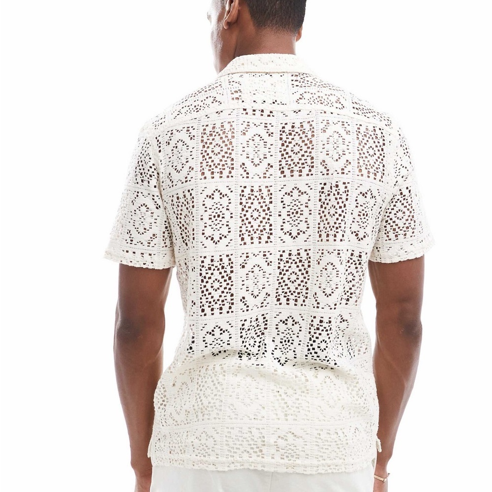 Hollister Ivory Lace Shirt Crochet Button Down Men’s M Coastal Amalfi Resortwear - Picture 6 of 10